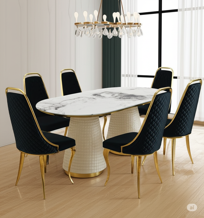 7 PC Marble Dining Room Set