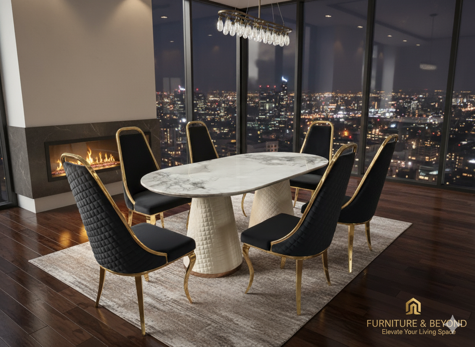 7 PC Marble Dining Room Set