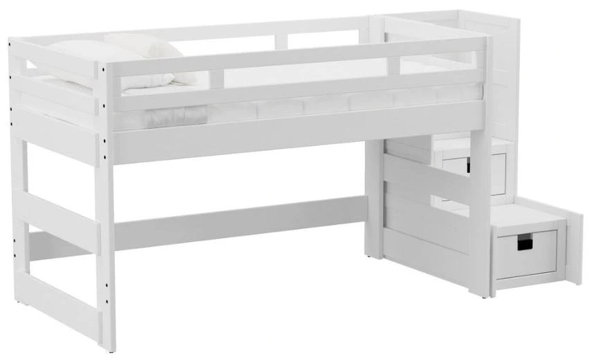 Elements International Cali Kids Twin Junior Loft Bed with Staircase in White image