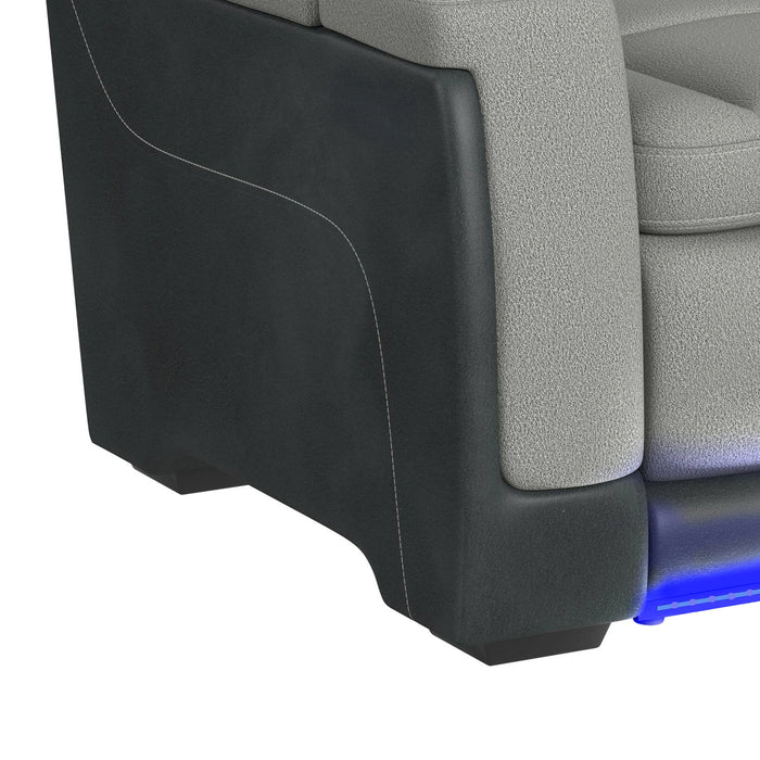 Lantana Power Motion Loveseat with Power Headrest, Led, and Console in Rocky Cement/Charcoal