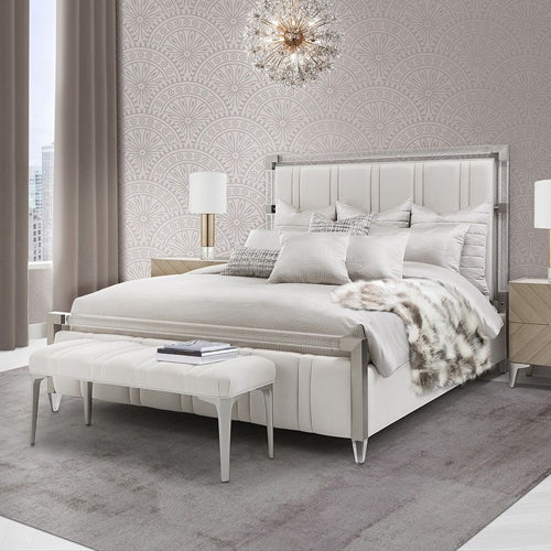 AICO Furniture Penthouse King Upholstered Platform Bed in Ash Gray