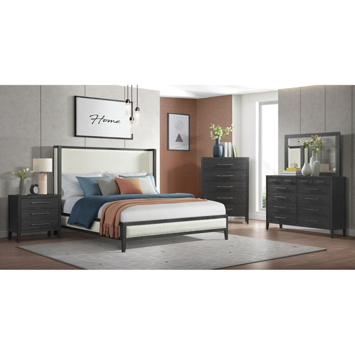 Elements International Versailles Queen Upholstered Panel Bed in Black