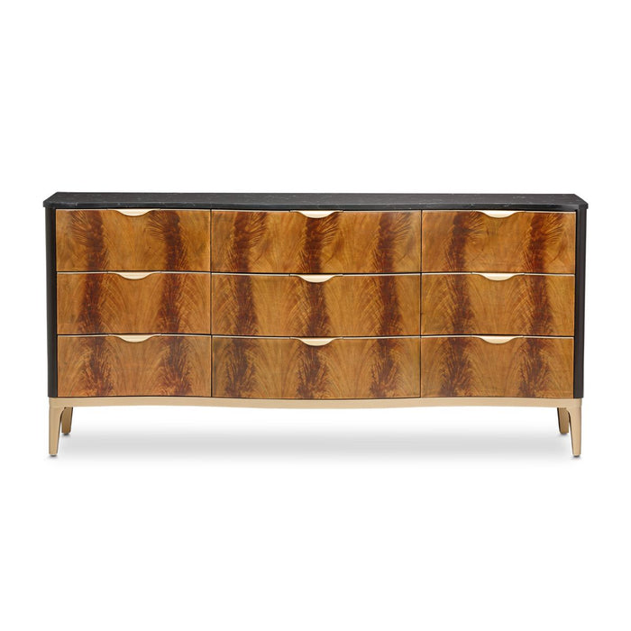 AICO Malibu Crest 9 Drawer Dresser in Crotch Mahogany
