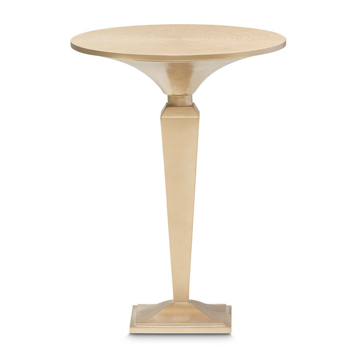 AICO Malibu Crest Round Pedestal Tea Table in Crotch Mahogany