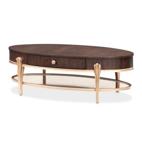 AICO Furniture Camellia Field Oval Cocktail Table in Warm Pecan image