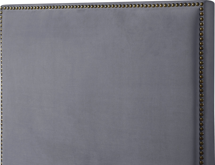 Harlie Grey Velvet Queen Bed
