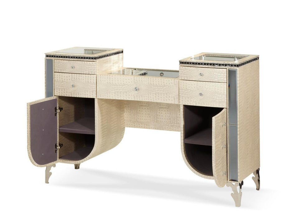 Hollywood Swank Upholstered Vanity in Crystal Croc