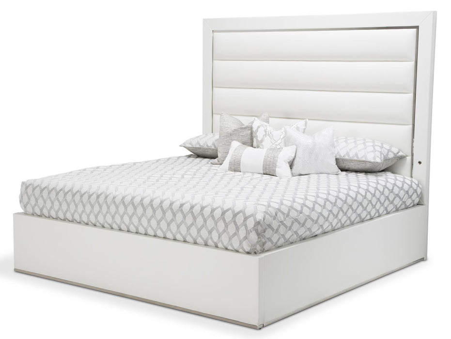 State St Queen Upholstered Panel Bed in Glossy White