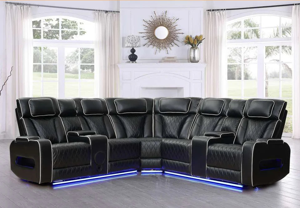 Luxury Reclining Camel Theater Sectional with LED Lighting