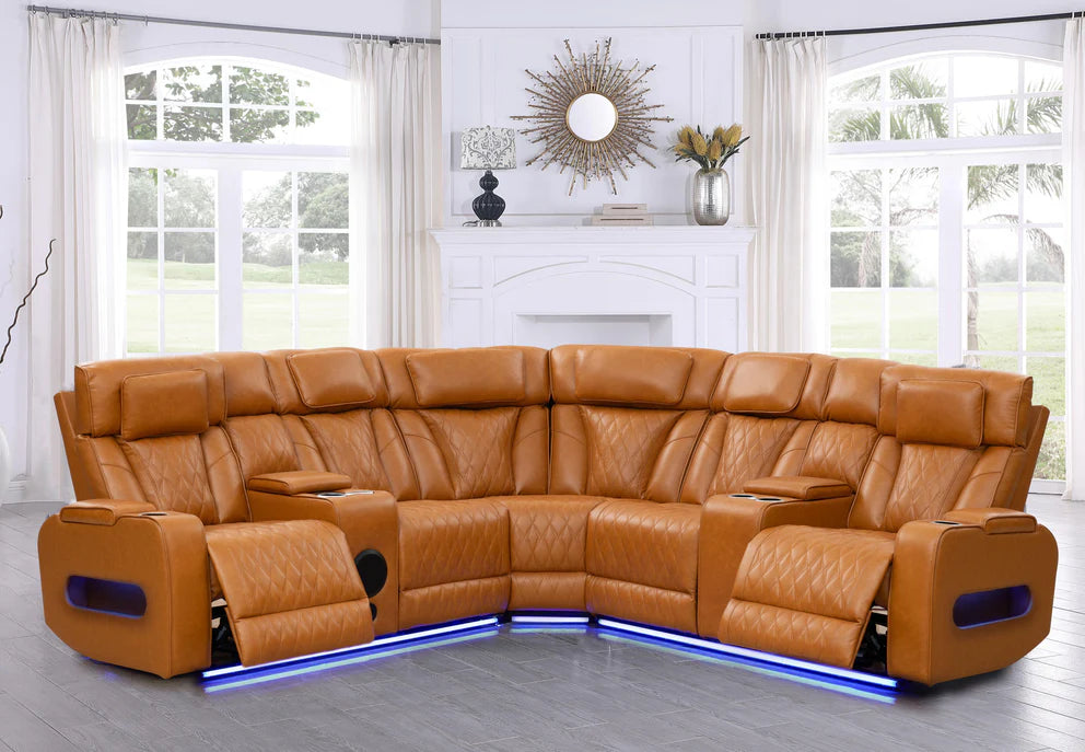 Luxury Reclining Camel Theater Sectional with LED Lighting
