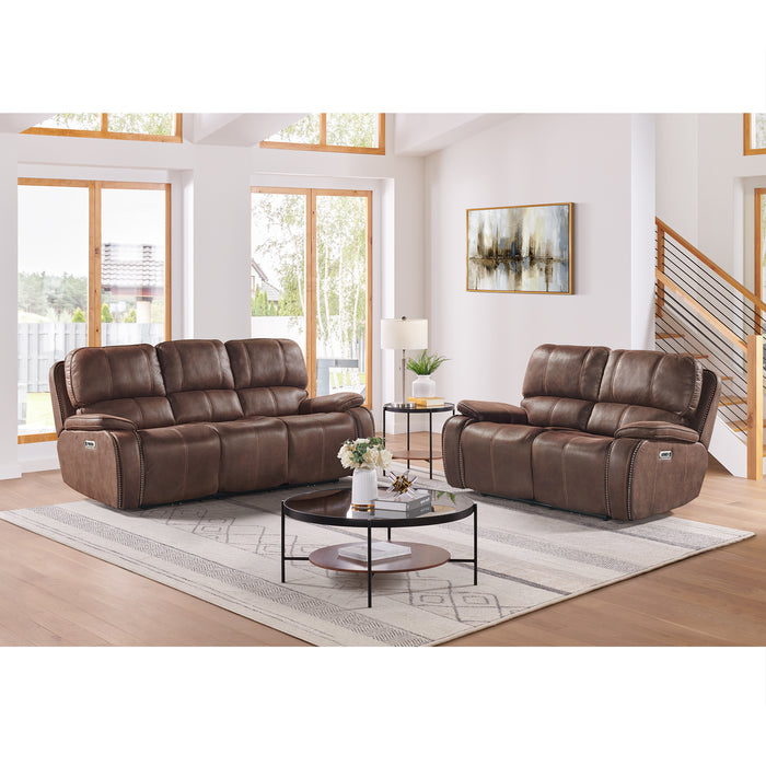 Atlantis Power Motion Sofa with Power Motion Head Recliner in Heritage Brown