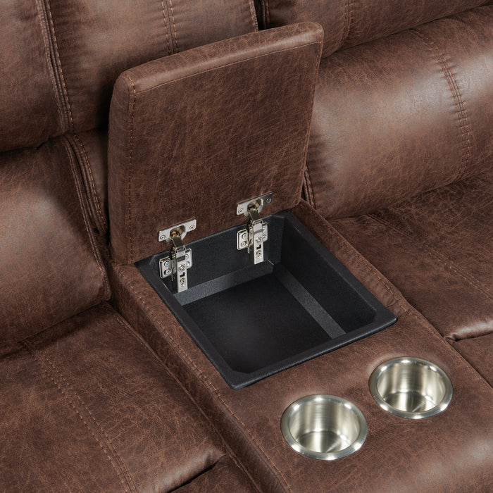 Atlantis Power Motion Loveseat with Power Motion Head Recliner & Console in Heritage Brown