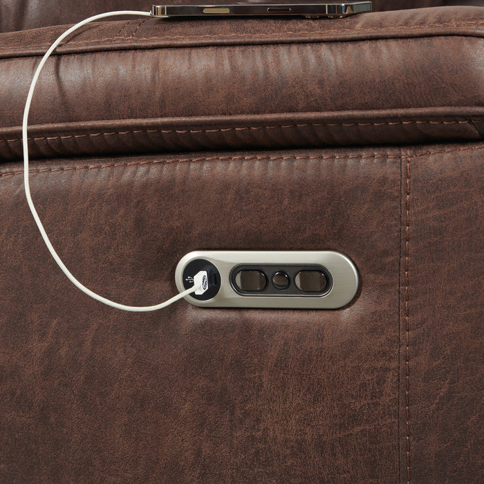 Atlantis Power Motion Sofa with Power Motion Head Recliner in Heritage Brown