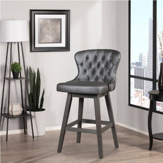 37 in. Gray High Back Wood Swivel Counter Stool