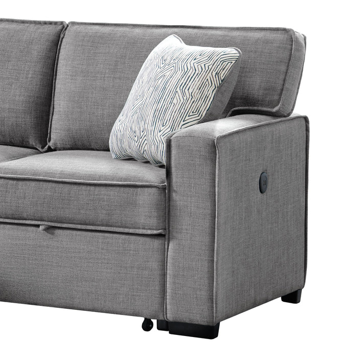 Caracas Sectional Sleeper Chofa with Pull Bed, Drop Table & USB in Palmer Grey