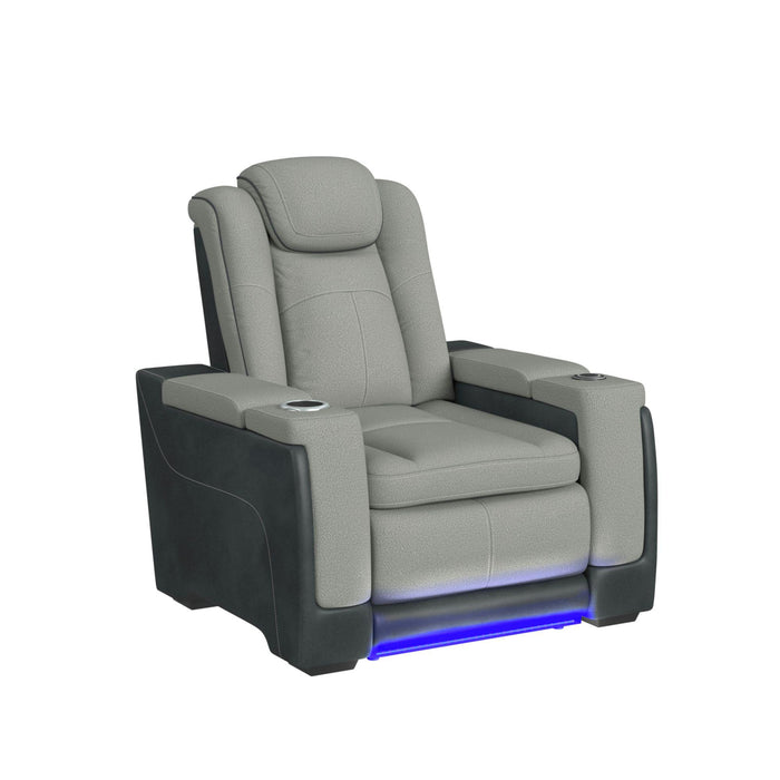 Lantana Power Motion Recliner with Power Headrest, Led, wireless charger and Cup holder in Rocky Cement/Charcoal