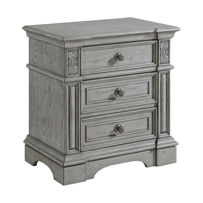 Glenmore 3-Drawer Nightstand with USB in Aged Grey