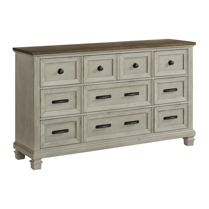 Farmington 9-Drawer Dresser in Medium Brown and Washed Stone