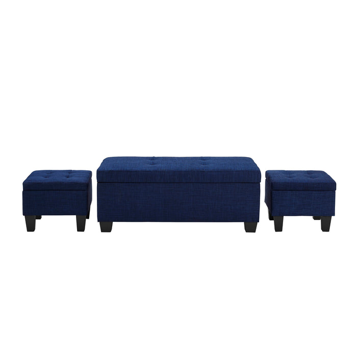 Ethan 3Pk Storage Bench with 2 Ottoman in Heirloom Blue (ISTA3A)