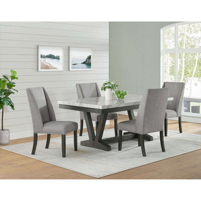 Everdeen Dining Table w/ White Faux Marble Top in Charcoal