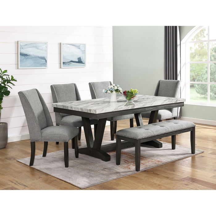Everdeen Dining Table w/ White Faux Marble Top in Charcoal
