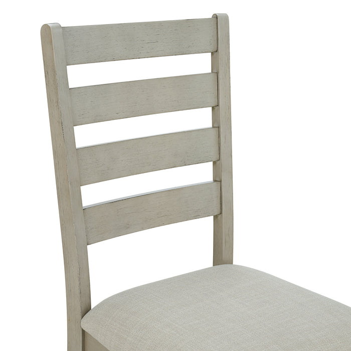 Farmington Ladder Back Dining Side Chair with Light Beige Fabric in Washed Stone (2 Per Carton)