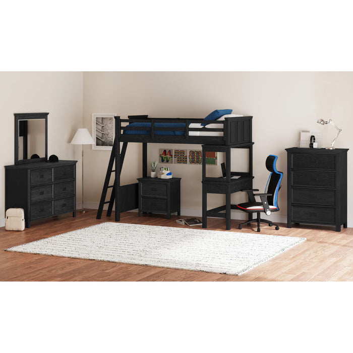 Hampton Kids Loft with Ladder and Desk with Speaker Bedroom Set