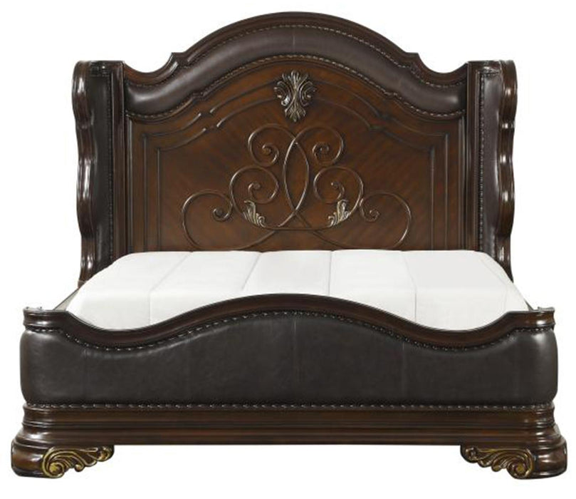 Homelegance Royal Highlands King Upholstered Panel Bed in Rich Cherry 1603K-1EK