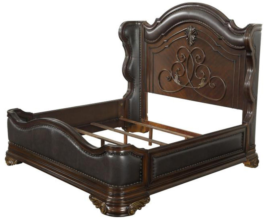 Homelegance Royal Highlands King Upholstered Panel Bed in Rich Cherry 1603K-1EK
