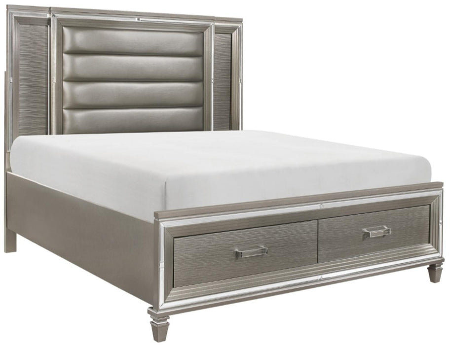 Homelegance Tamsin King Upholstered Storage Bed in Silver Grey Metallic 1616K-1EK*