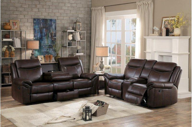 Homelegance Furniture Aram Double Glider Reclining Loveseat in Brown 8206BRW-2