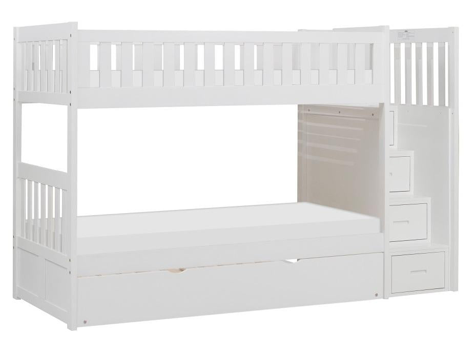 Homelegance Galen Bunk Bed w/ Reversible Step Storage and Twin Trundle in White B2053SBW-1*R