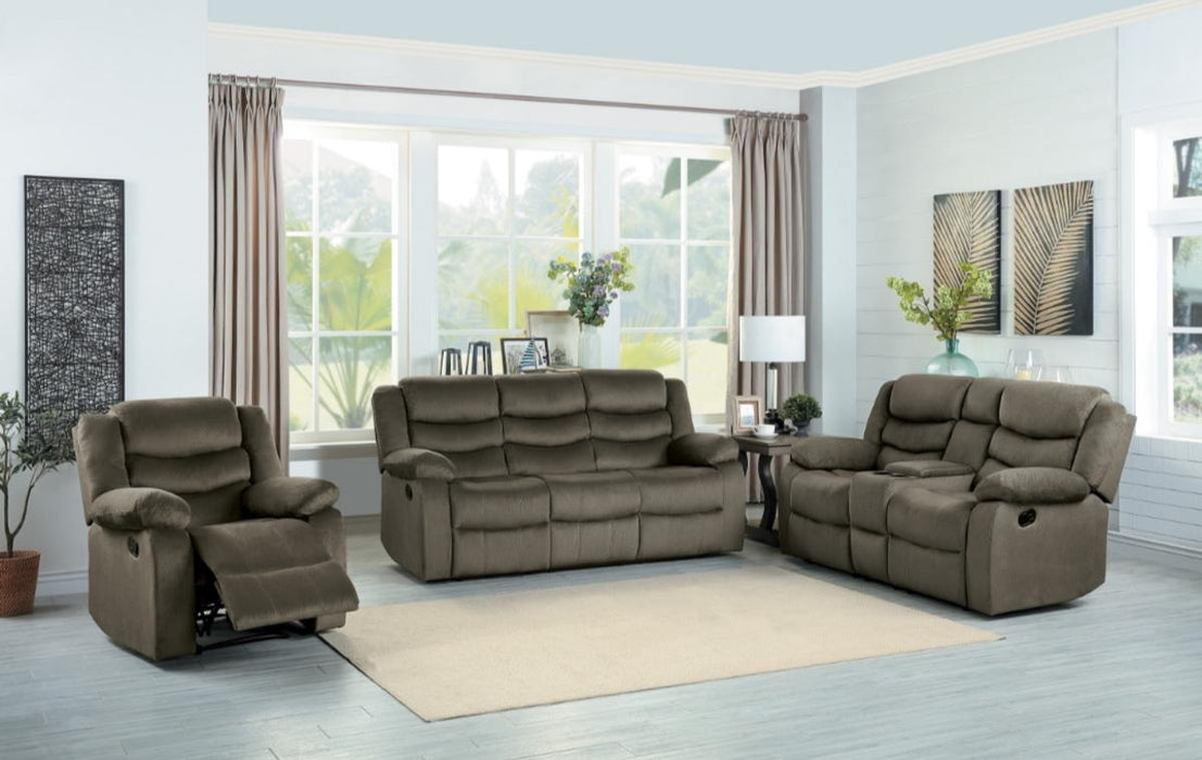 Homelegance Furniture Discus Double Reclining Sofa in Brown 9526BR-3
