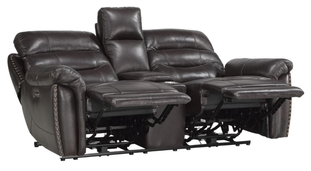 Homelegance Furniture Lance Power Double Reclining Loveseat with Power Headrests in Brown 9527BRW-2PWH
