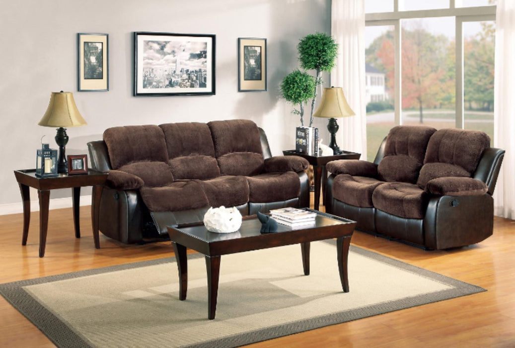 Homelegance Furniture Granley Double Reclining Sofa in Chocolate 9700FCP-3