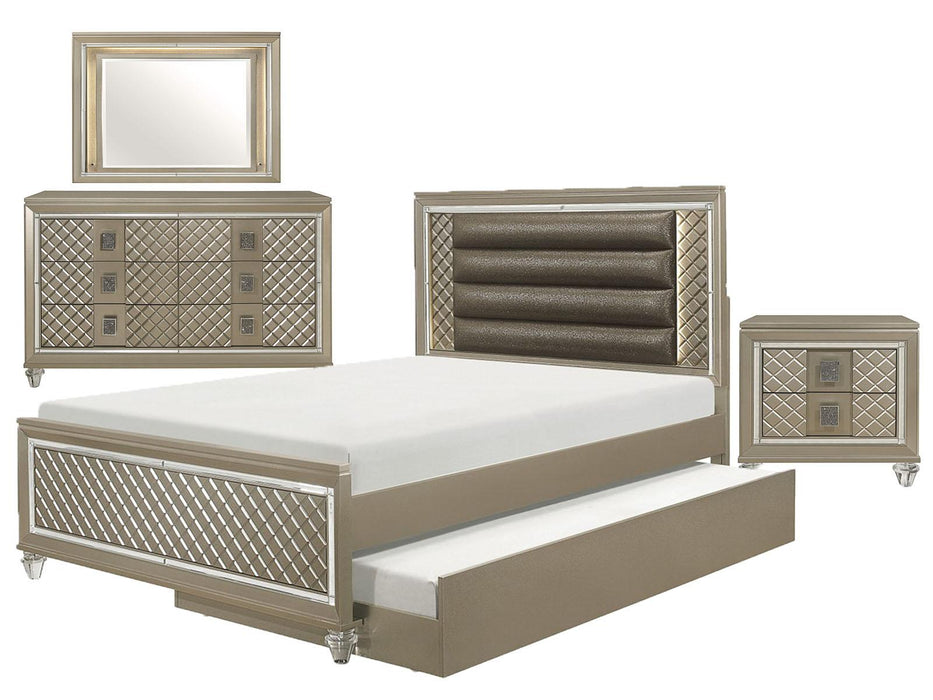 Homelegance Furniture Youth Loudon Full Platform with Trundle Bed in Champagne Metallic
