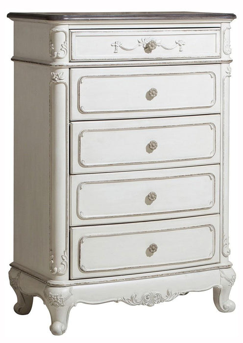 Cinderella 5 Drawer Chest in Antique White with Grey Rub-Through 1386NW-9