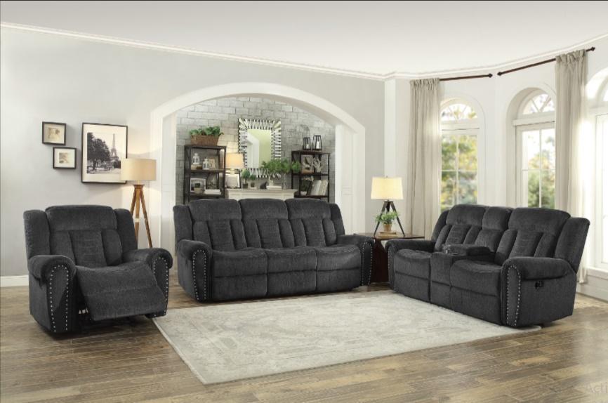 Nutmeg Double Reclining Loveseat in Charcoal Gray 9901CC-2