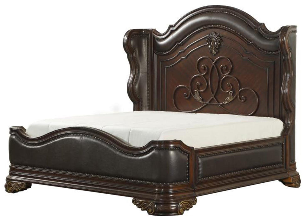 Royal Highlands Queen Upholstered Panel Bed in Rich Cherry 1603-1