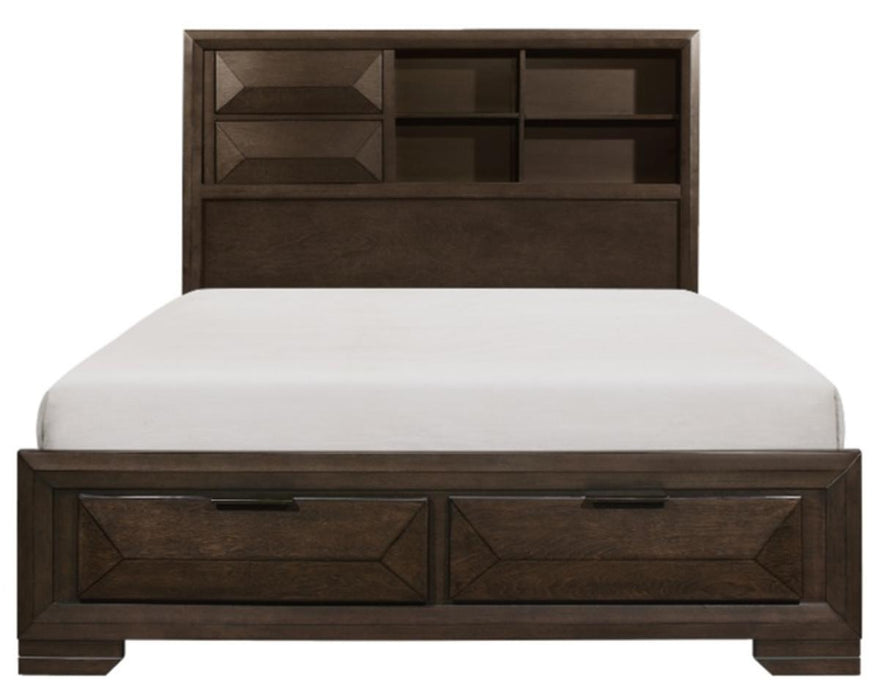 Chesky Queen Bookcase Bed with Footboard Storage in Warm Espresso 1753-1*