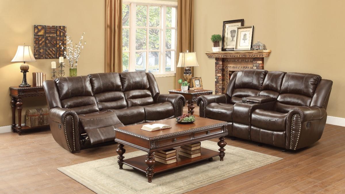 Homelegance Furniture Center Hill Double Reclining Sofa in Dark Brown 9668BRW-3