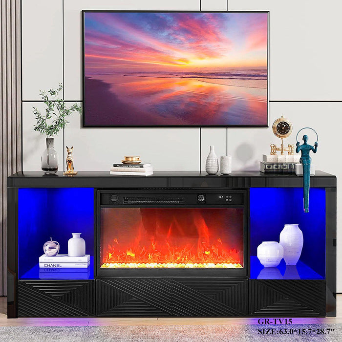 TV Stand with Electric Fireplace, LED Light Entertainment Center