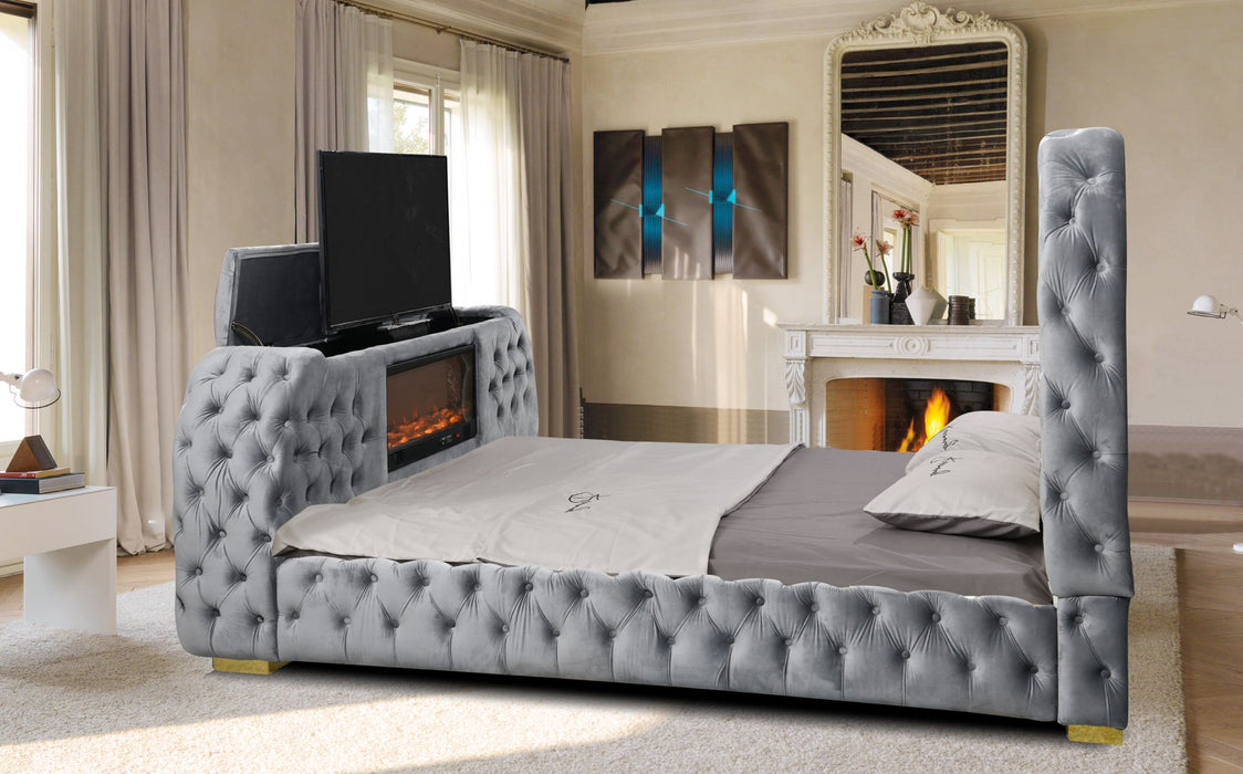 QUEEN BED WITH TV INSERT FIREPLACE INSERT