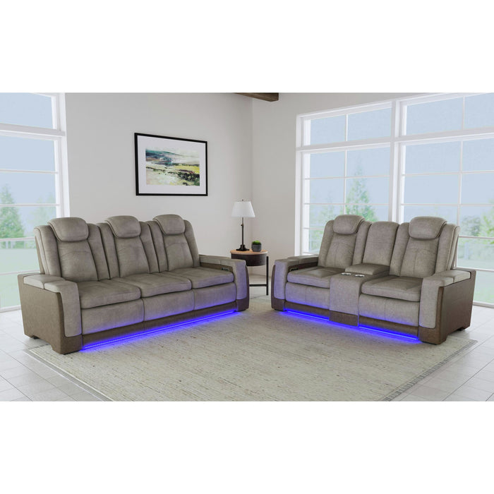 Lantana Power Motion Loveseat with Power Headrest, Led, and Console in Rocky Grey/Brown