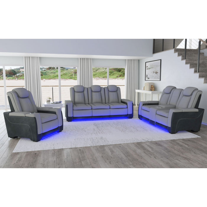 Lantana Power Motion Loveseat with Power Headrest, Led, and Console in Rocky Cement/Charcoal