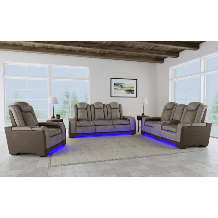 Lantana Power Motion Loveseat with Power Headrest, Led, and Console in Rocky Grey/Brown