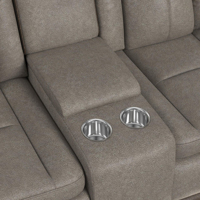 Lantana Power Motion Loveseat with Power Headrest, Led, and Console in Rocky Grey/Brown