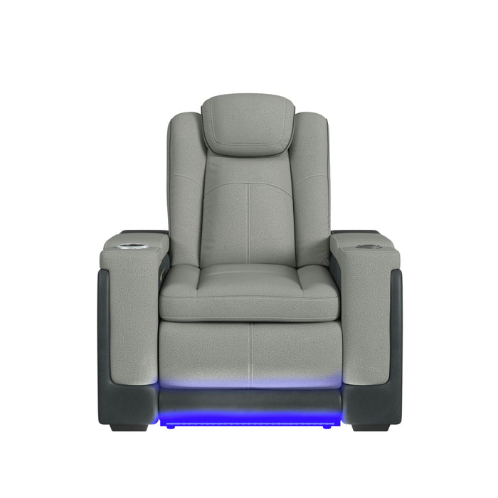 Lantana Power Motion Recliner with Power Headrest, Led, wireless charger and Cup holder in Rocky Cement/Charcoal