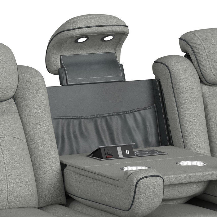 Lantana Power Motion Sofa with Power Headrest, Led, DDT, reading light and PWS in Rocky Cement/Charcoal