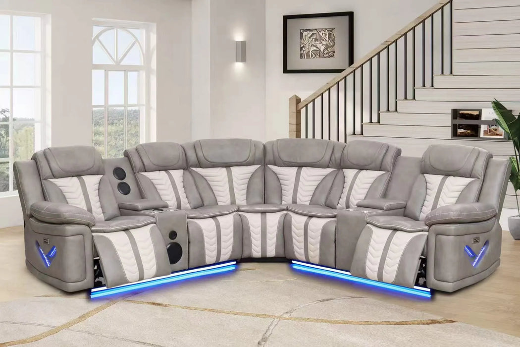 Premium Reclining Leather Theater Sectional with LED Lighting